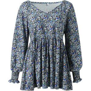 Floral Print Long Sleeve Blouse With Elastic Cuffs & Flowy Hemline, size XL, NWT